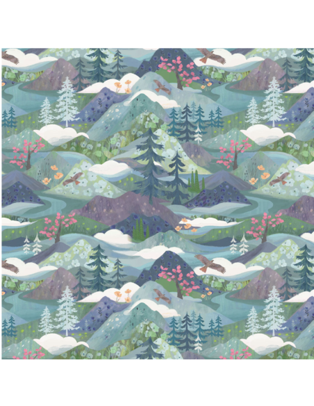 Clothworks Serenity Digital Mountains Blue