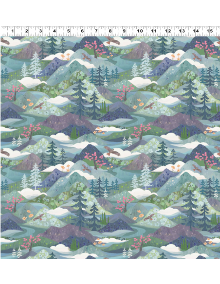 Clothworks Serenity Digital Mountains Blue