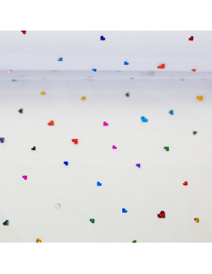 Tyll Paljetter Hjärtan Vit