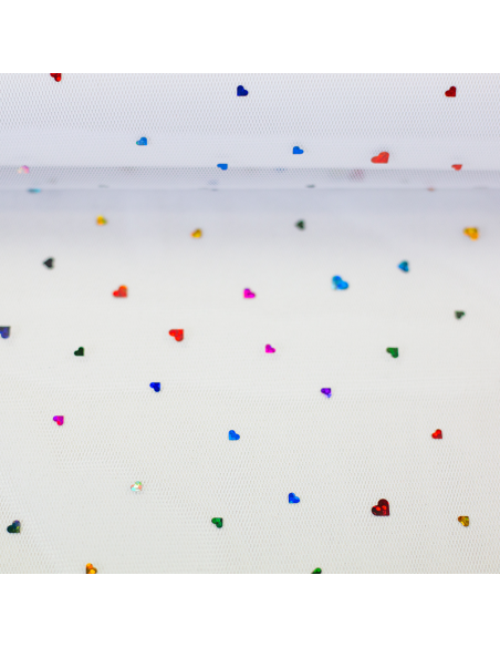 Tyll Paljetter Hjärtan Vit