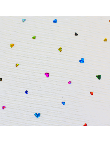 Tyll Paljetter Hjärtan Vit