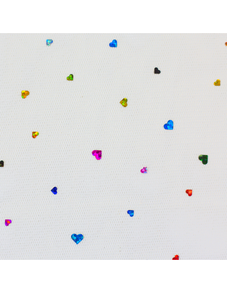 Tyll Paljetter Hjärtan Vit