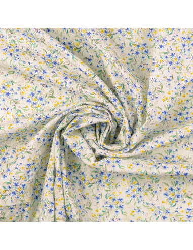 Bomullspoplin Mini Flowers Blå