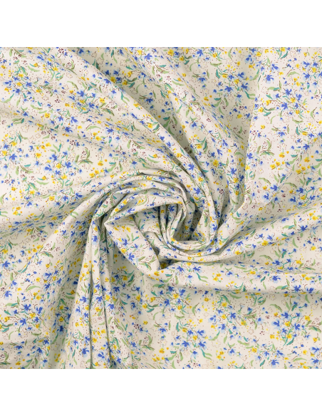 Bomullspoplin Mini Flowers Blå