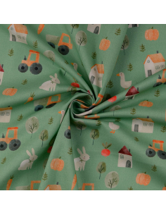 Bomullspoplin Farm Grön 2