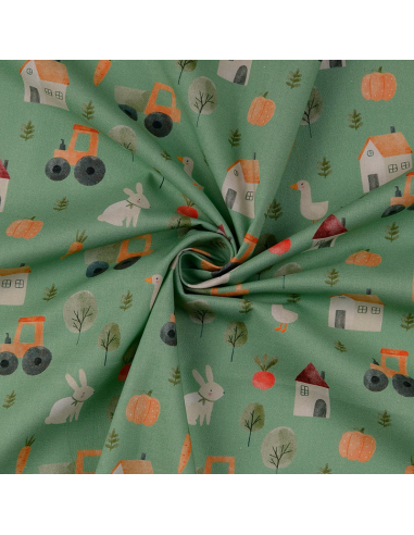 Bomullspoplin Farm Grön