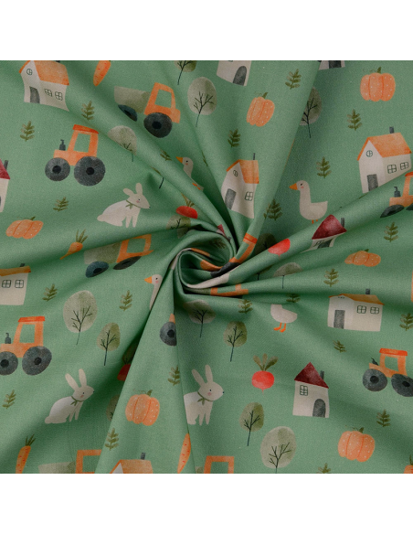 Bomullspoplin Farm Grön