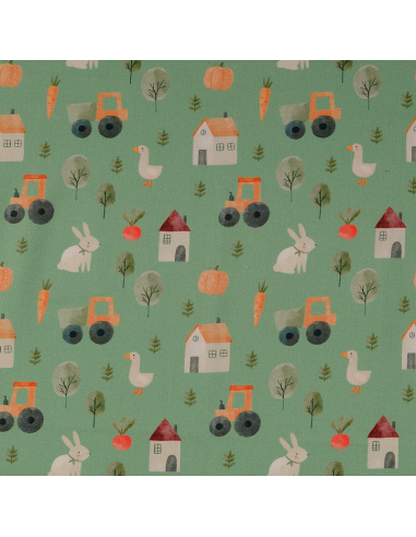 Bomullspoplin Farm Grön