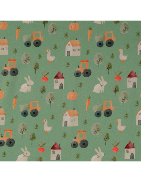 Bomullspoplin Farm Grön