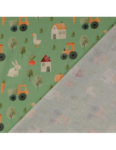 Bomullspoplin Farm Grön