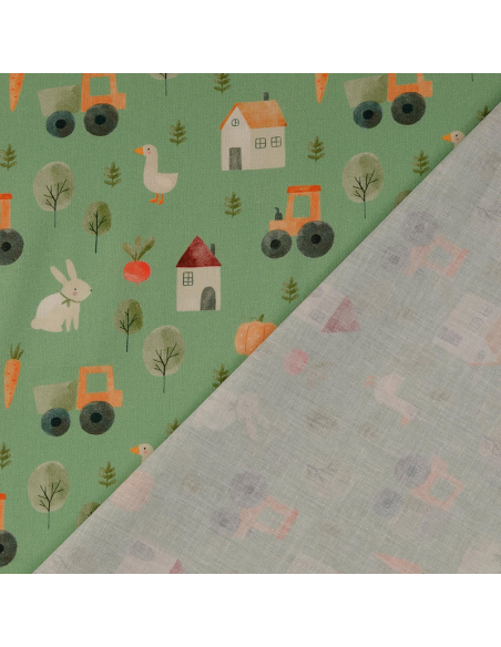 Bomullspoplin Farm Grön