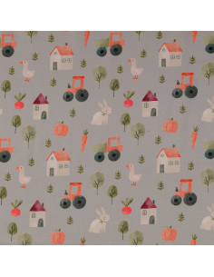 Bomullspoplin Farm Grå