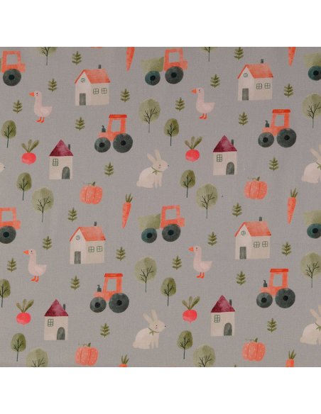 Bomullspoplin Farm Grå