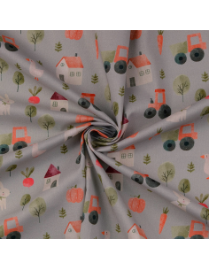 Bomullspoplin Farm Grå 2