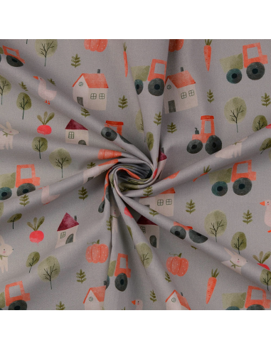 Bomullspoplin Farm Grå