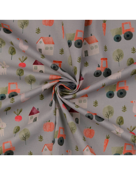 Bomullspoplin Farm Grå