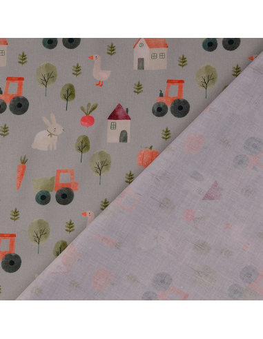 Bomullspoplin Farm Grå