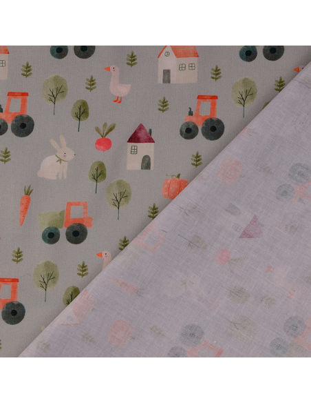 Bomullspoplin Farm Grå