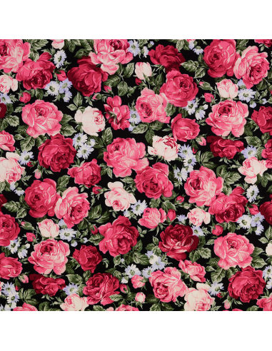 Bomullspoplin Roses Svart