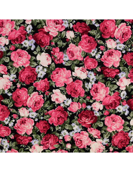 Bomullspoplin Roses Svart