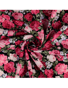 Bomullspoplin Roses Svart 2