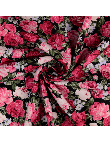 Bomullspoplin Roses Svart