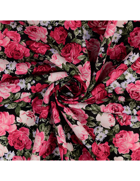 Bomullspoplin Roses Svart
