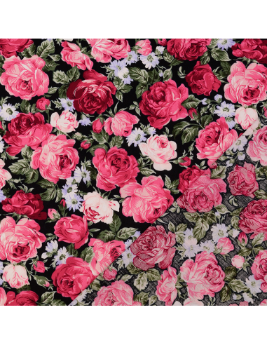 Bomullspoplin Roses Svart