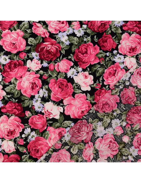 Bomullspoplin Roses Svart