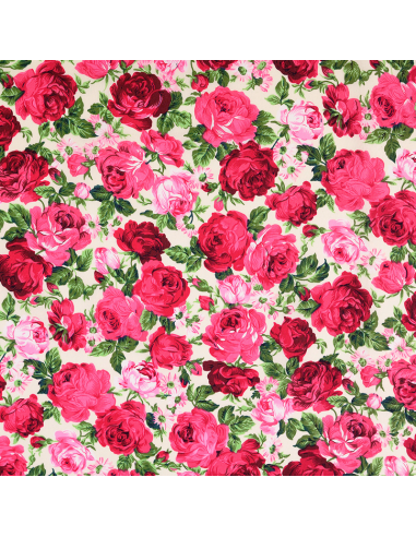 Bomullspoplin Roses Vit