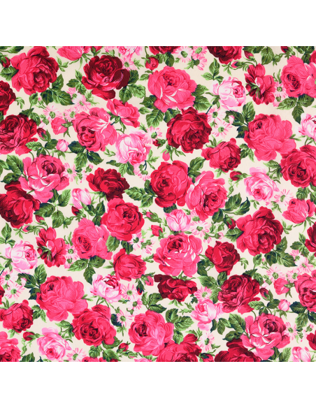 Bomullspoplin Roses Vit