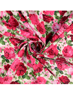 Bomullspoplin Roses Vit 2