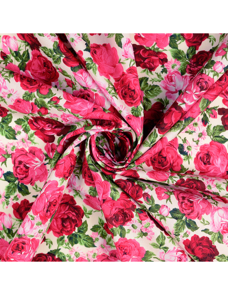 Bomullspoplin Roses Vit