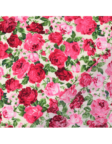 Bomullspoplin Roses Vit