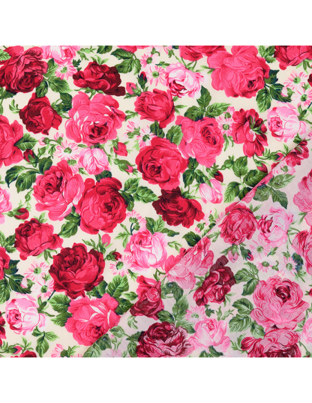 Bomullspoplin Roses Vit