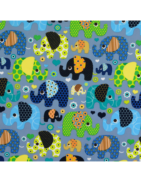 Bomullspoplin Elefanter