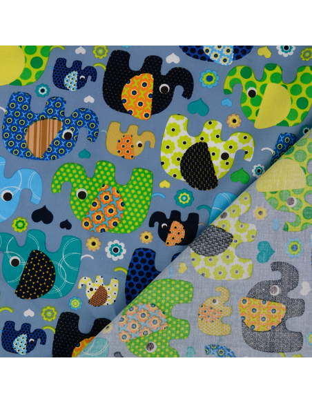 Bomullspoplin Elefanter