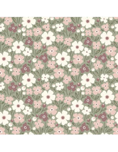 Bomullspoplin Flowers Olive