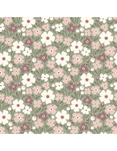 Bomullspoplin Flowers Olive