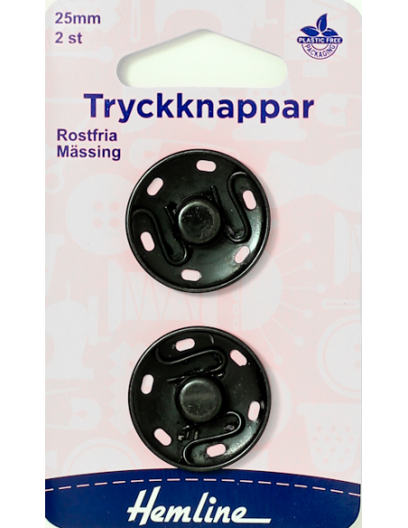 Hemline Tryckknappar Svart 25mm