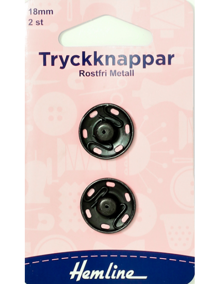 Hemline Tryckknappar Svart 18mm