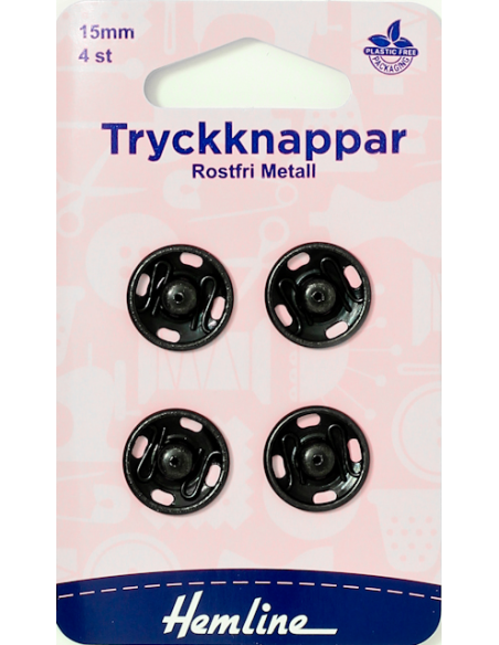 Hemline Tryckknappar Svart 15mm
