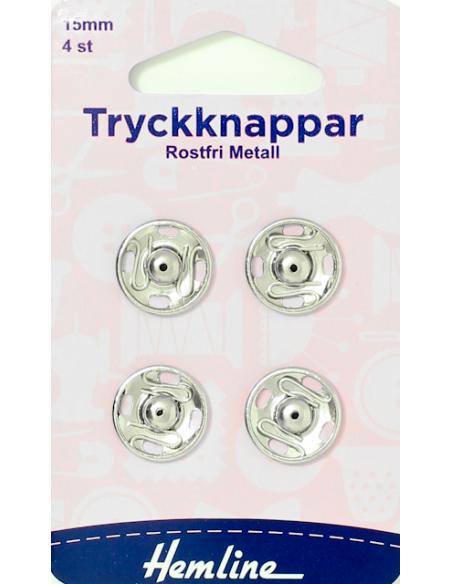 Hemline Tryckknappar Förnicklade 15mm