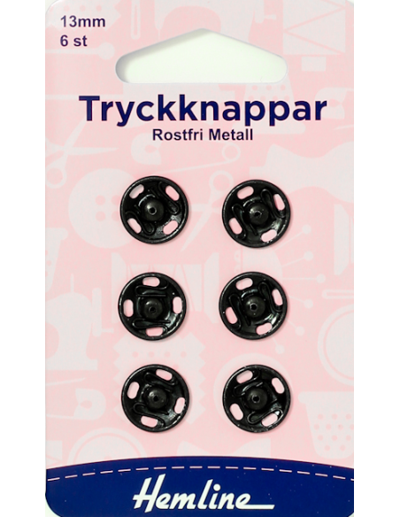Hemline Tryckknappar Svart 13mm