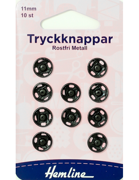 Hemline Tryckknappar Svart 11mm
