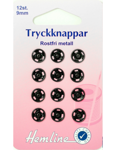 Hemline Tryckknappar Svart 9mm