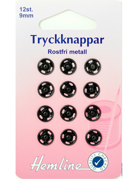 Hemline Tryckknappar Svart 9mm