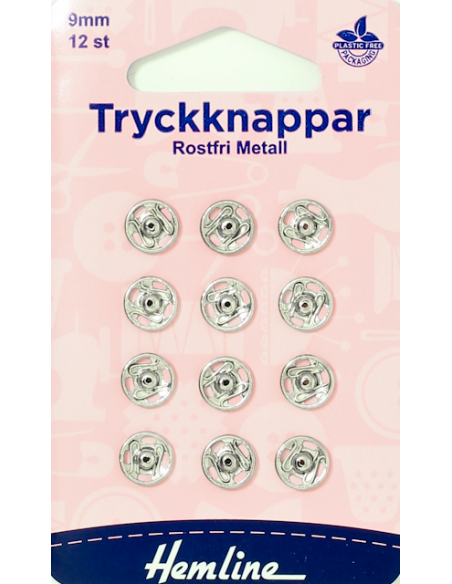 Hemline Tryckknappar Förnicklade 9mm