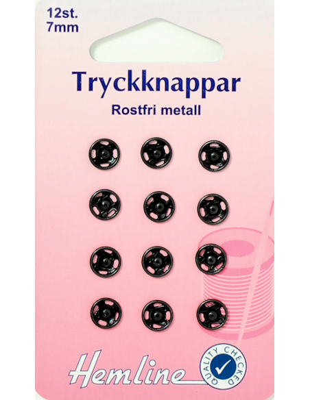 Hemline Tryckknappar Svart 7mm