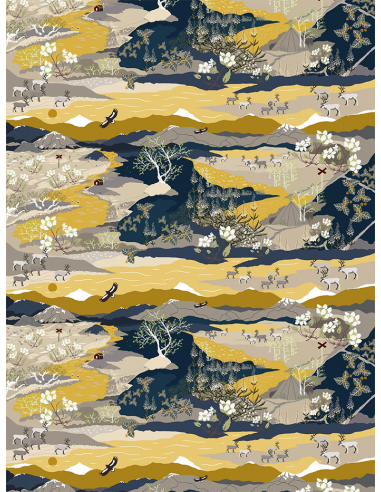 Bomullsjersey Fjällvandring Blå/Gul